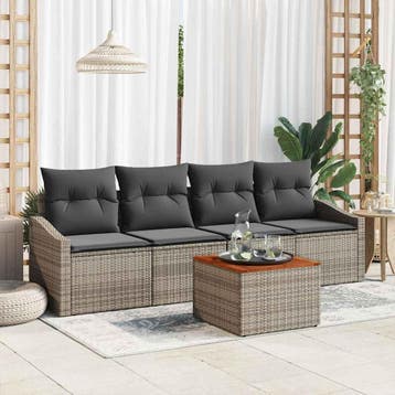 vidaXL Tuinbank Set 5 st Grijs poly rattan, Verzenden, Nieuw