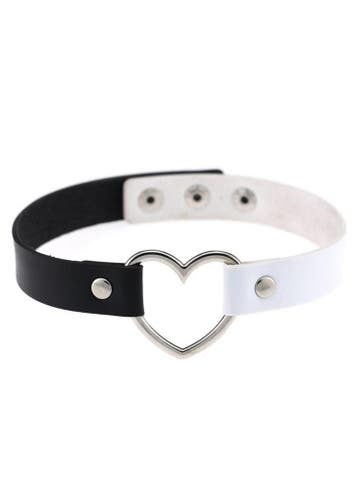 KIMU® Choker Zwart Wit Hartje Pu Leer Collar Ketting Hart Ha, Handtassen en Accessoires, Kettingen, Ophalen of Verzenden, Nieuw