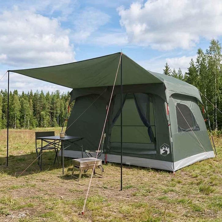 vidaXL Familietent 8-persoons Leger Groen Polyester, Caravanes & Camping, Tentes, Envoi