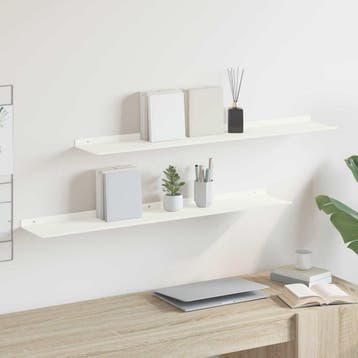vidaXL Zwevende plank 2 st Wit 100 x 18 x 2,5 cm Staal, Verzenden, Nieuw