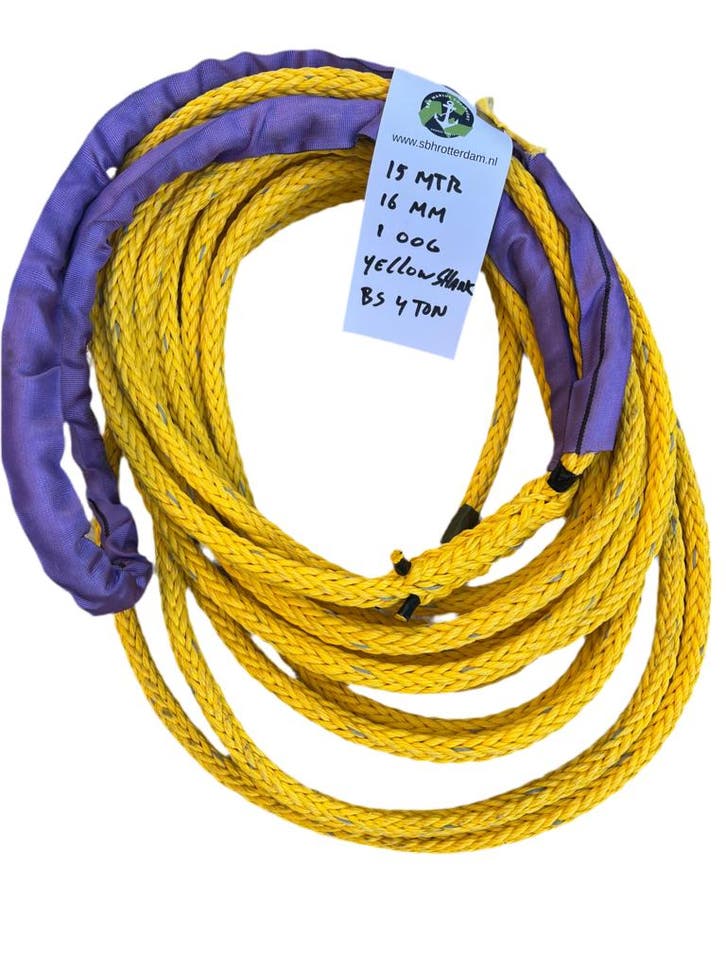 Yellow-Shark Touw 15MTR 16MM 1 Oog 4Ton  Meertouw / Liert..., Watersport en Boten, Beroepsscheepvaart, Nieuw, Verzenden