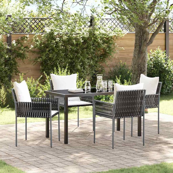 vidaXL Tuin Eettafel Set 5 st Bruin en Zwart PE Riet, Jardin & Terrasse, Ensembles de jardin, Envoi