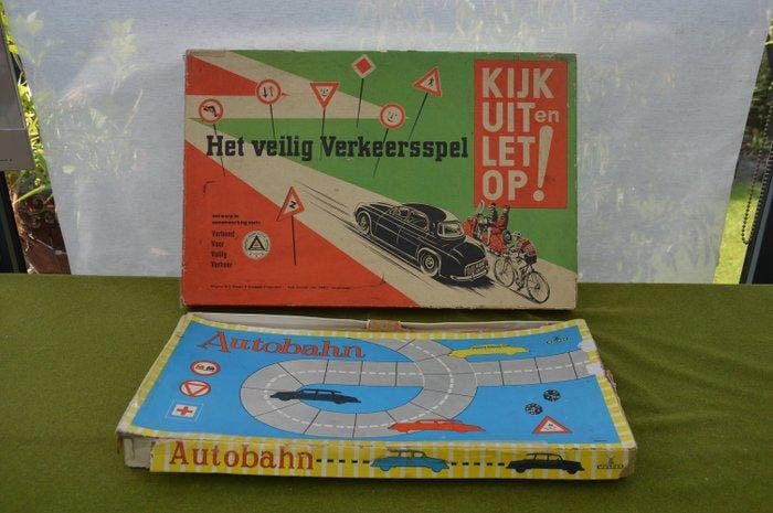 Jeu de société - Het veilig verkeersspel en Autobahn -, Antiquités & Art, Antiquités | Jouets