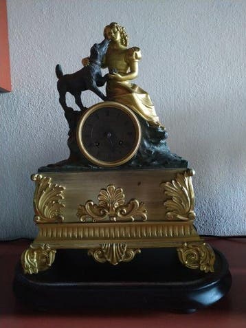 Figurale pendule Charles X Brons, Messing - 1850-1900, Antiek en Kunst