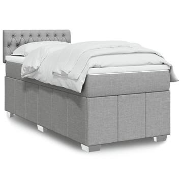 vidaXL Boxspring met matras stof lichtgrijs 90x200 cm, Verzenden