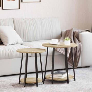 vidaXL Bijzettafelset 2 st Sonoma Eiken en Zwart 50 x 50 x, Verzenden, Nieuw