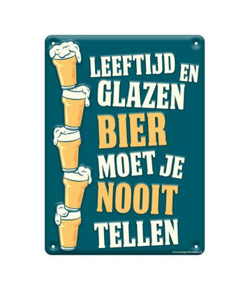 Metalen Bord Leeftjd En Glazen Bier, Verzenden