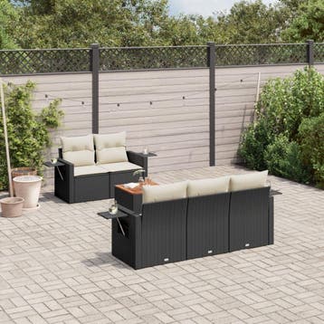 vidaXL 6-delige Loungeset met kussens poly rattan zwart, Verzenden, Nieuw, Loungeset