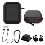 6 in 1 Kit voor AirPods 1 / 2 Zwart - Hoesje / Anti-Lost, Verzenden