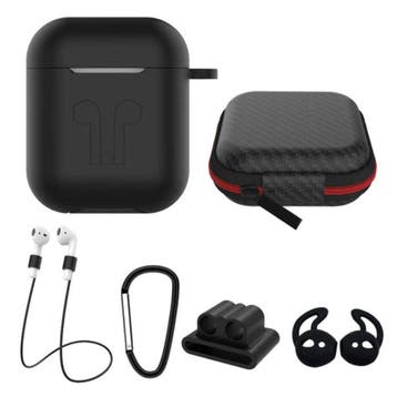 6 in 1 Kit voor AirPods 1 / 2 Zwart - Hoesje / Anti-Lost, Verzenden, Nieuw