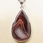 Rode gestreepte agaat hanger in 925 zilver – Mexico –, Verzamelen, Mineralen en Fossielen