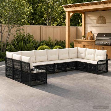 vidaXL Tuinbank Set 10 st Zwart poly rattan, Verzenden, Nieuw