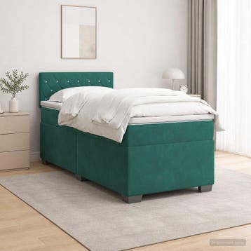 vidaXL Boxspringbed met matras en LED Donkergroen 90 x 200, Verzenden