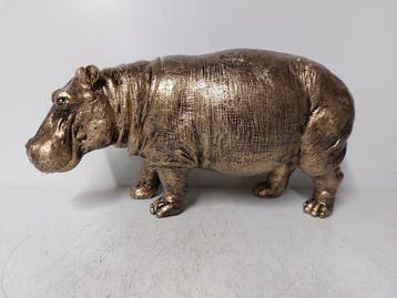 Beeld, hippopotamus (hippo) in gold bronze finish - 24 cm -