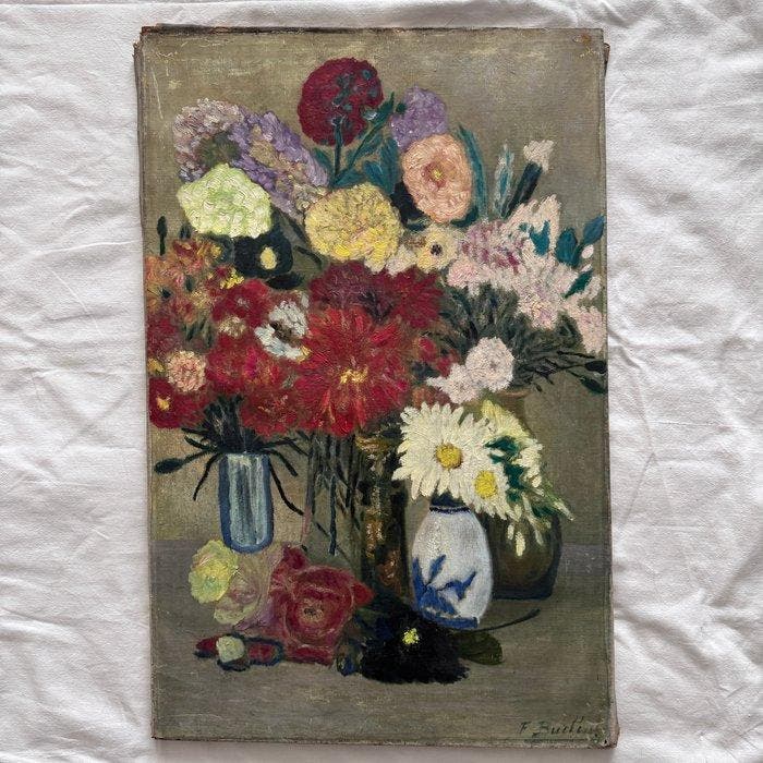 François Buelens (1850–1934) - Stillleben mit Blumen in, Antiquités & Art, Art | Peinture | Classique