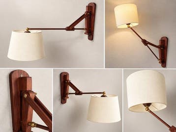 Wandlamp - Mid-Century adjustable wooden wall lamp with