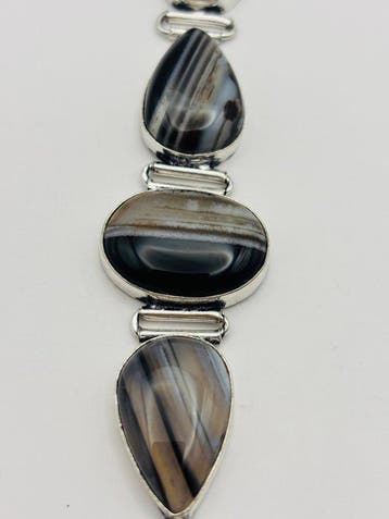 Verzilverd Armband van Grade A Zwarte Onyx met band -, Verzamelen