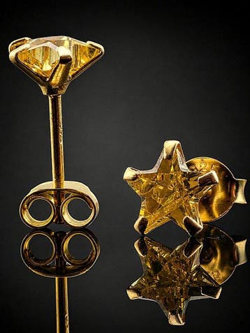 Citrien Ster Oorstekers - 925 Sterling Zilver Goudverguld -