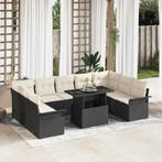 vidaXL Tuinbank Set met kussen 10 pcs Zwart Poly rattan, Verzenden, Nieuw