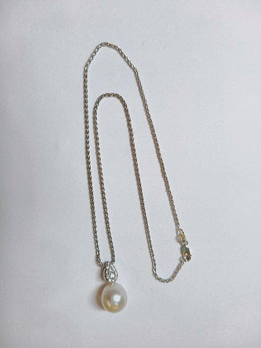 Collier ras du cou - 18 carats Or blanc Perle - Diamant, Bijoux, Sacs & Beauté, Bijoux anciens