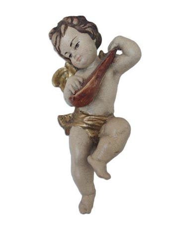 Snijwerk, farbiger Engel mit Mandoline - Amor - HOLZFIGUR -