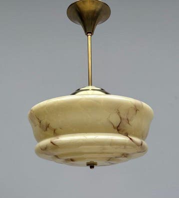 Plafondlamp - Messing, Glas - Plafondlamp van messing met