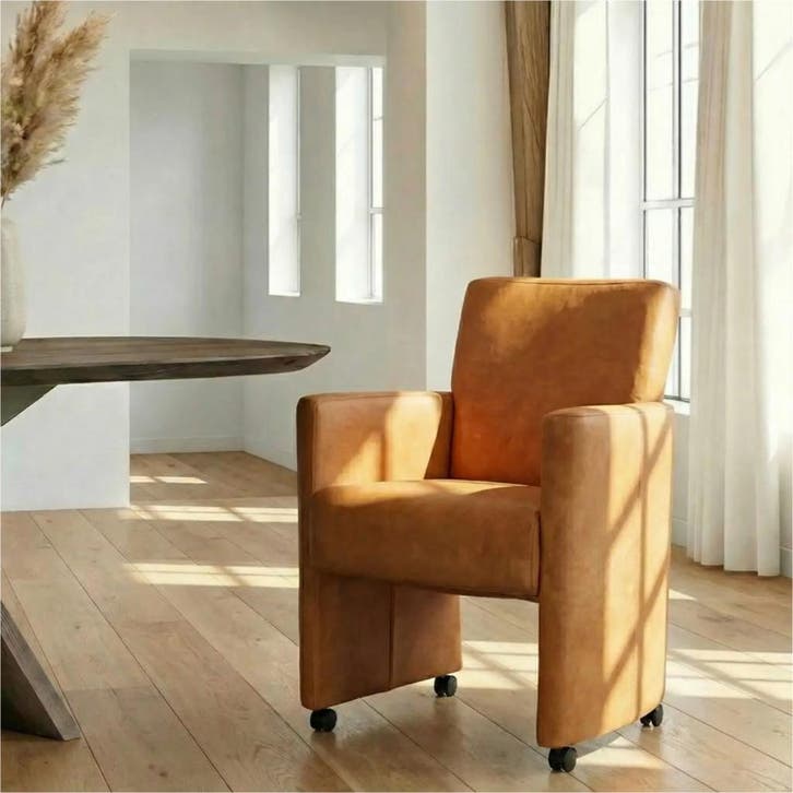 Leren eetkamerstoel Elegant - Kenia Cognac (cognac) - Met, Huis en Inrichting, Stoelen, Bruin, Nieuw, Leer, Ophalen of Verzenden