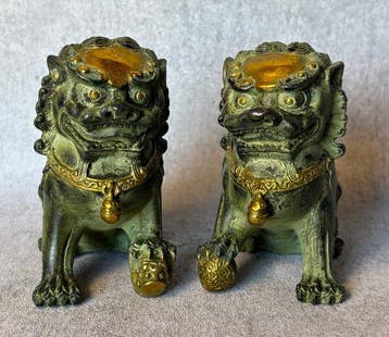 Paar foo dogs (Zonder Minimumprijs) - Brons - China (Zonder