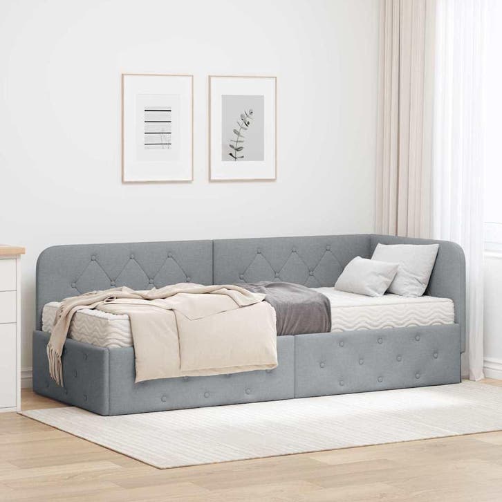 vidaXL Hoek Bed Frame Lichtgrijs 80 x 200 cm Stof, Huis en Inrichting, Slaapkamer | Bedden, Nieuw, Verzenden