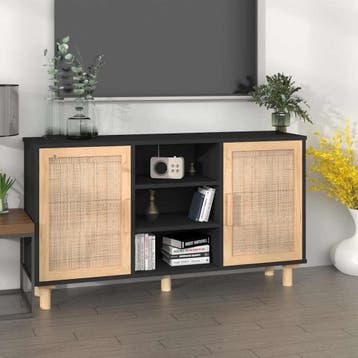 vidaXL Dressoir 105x30x60 cm massief grenen hout en rattan, Huis en Inrichting, Verzenden, Nieuw