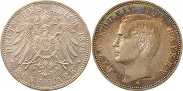 Duitsland 5 Mark Otto Koenig von Bayern 1896d sehr schoen..., Verzenden, België