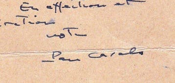 Pablo Casals - Lettre autographe signée au violoniste, Verzamelen, Nieuw