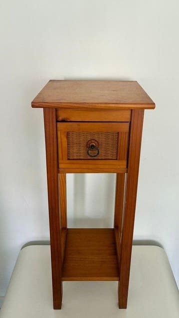 Bijzettafel - Rattan, Hout, Metaal - Hoge plantentafel
