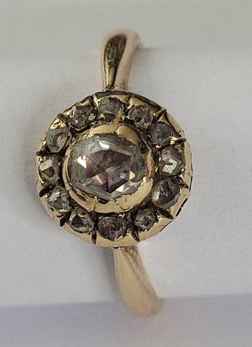 Bague - 14 carats Or jaune Diamant (Naturelle) - Diamant, Handtassen en Accessoires, Ringen, Nieuw