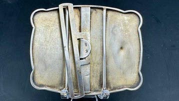 Riemgesp met emaille Guilloché, Duits 935 zilver - Emaille, Antiek en Kunst