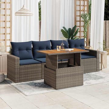 vidaXL 5-delige Loungeset met kussens poly rattan grijs, Verzenden, Nieuw, Loungeset