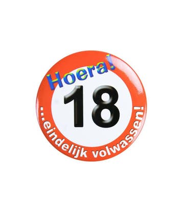 Button 18 Jaar Verkeersbord 5,5cm, Verzenden