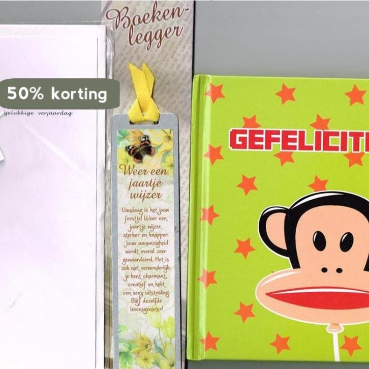 verjaardag set boekje gefeliciteerd, metalen boekenlegger en, Livres, Littérature, Envoi