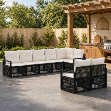vidaXL Tuinbank Set 8 st Zwart poly rattan, Verzenden, Nieuw