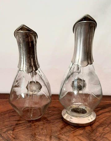Kruik (2) - Glas - Paar van glas en zilver