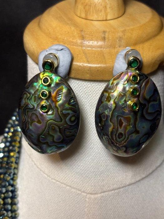 Natuurlijke regenboog-abalone schelp ketting en bijpassende, Verzamelen, Mineralen en Fossielen