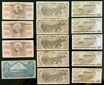 Autriche. - 11 x 20 Schilling, 3 x 10 Schilling - various