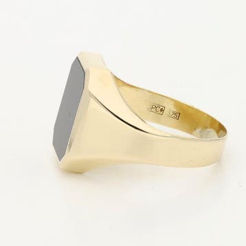 Bague - 14 carats Or jaune - Onyx, Handtassen en Accessoires, Ringen, Nieuw