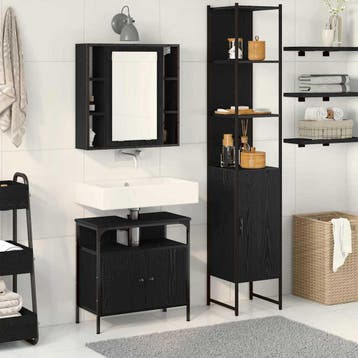 vidaXL Badkamermeubel Set 3 st Zwart Eiken 33 x 33 x 185,5, Verzenden, Nieuw