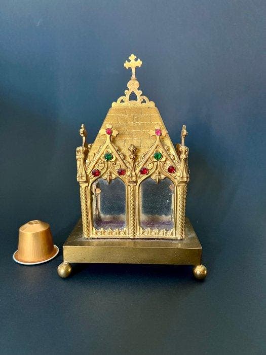 Reliekhouder - Verguld brons - 1850-1900 - Reliekschrijn, Antiquités & Art, Art | Art non-occidental