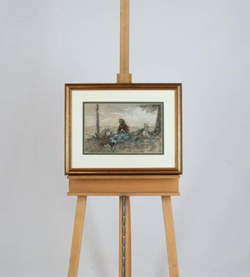 Willem Hendrik van der Nat (1864–1929) - Schapenhoedster aan, Antiek en Kunst
