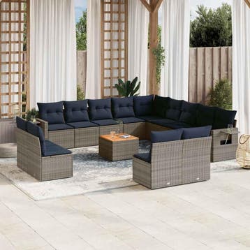 vidaXL 14-delige tuinbankset met kussens, grijs polyrotan, Verzenden, Nieuw