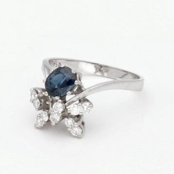 Ring - 18 karaat Witgoud Saffier - Diamant