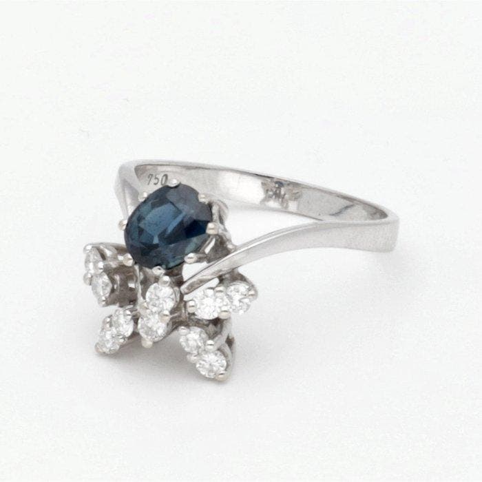 Ring - 18 karaat Witgoud Saffier - Diamant, Bijoux, Sacs & Beauté, Bagues