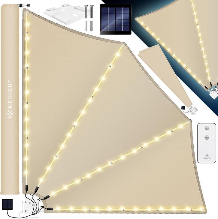 KESSER® opvouwbaar balkonscherm - LED - 140x140cm - Beige, Jardin & Terrasse, Voiles d'ombrage, Envoi
